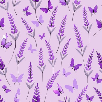 Lavender sprigs and butterflies pattern floral design nature beautiful pastel environment top-down view tranquility concept vector