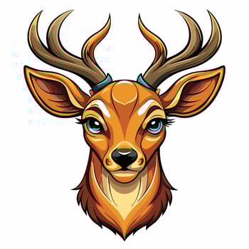 a cartoon deer head with horns and big eyesv vector