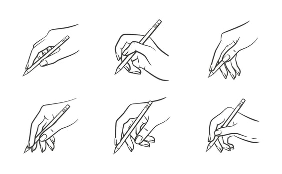 Hand Holding Pencil Writing Pose Line Art vector