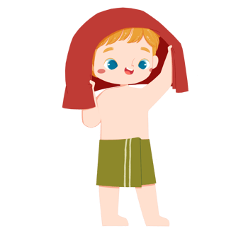 Cute boy is drying the body by towel png