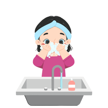 Cute kid girl washed the face png