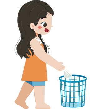 Cute girl throwing tissue in the trash png