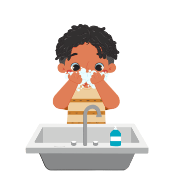 Cute kid boy washes the face png