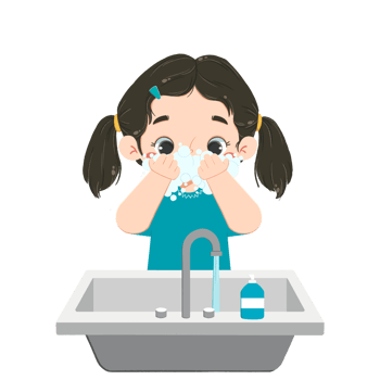Cute kid girl is washing the face png