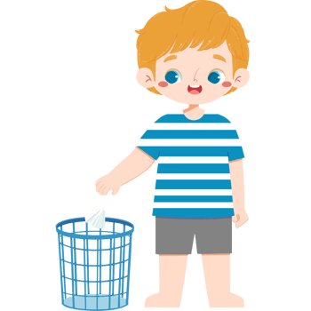 Cute boy threw tissue in the trash png