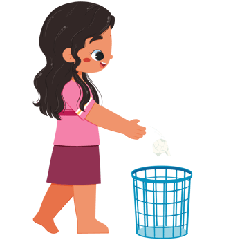 Cute girl throw tissue in the trash png