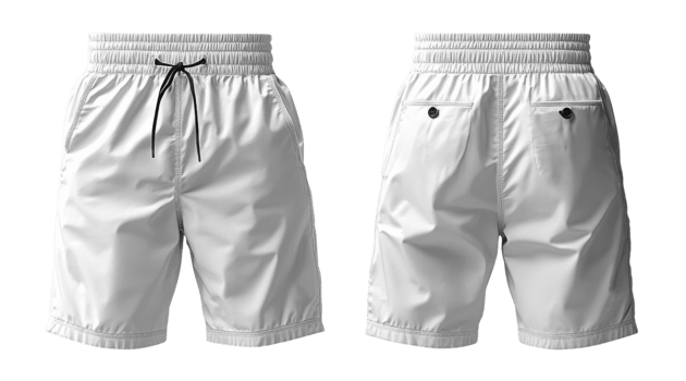 White shorts with elastic waistband and pockets, perfect for summer wear png