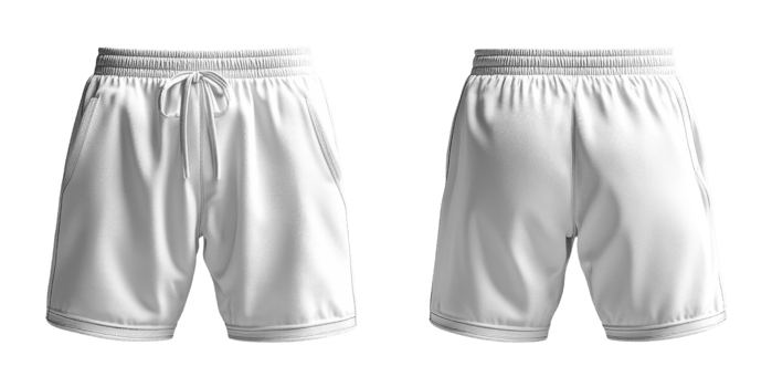 Set of White athletic shorts with elastic waistband and drawstring png