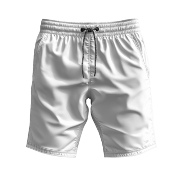 White swim shorts with elastic waistband and drawstring png