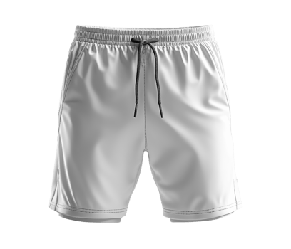 Lightweight white athletic shorts with elastic waistband and drawstring. Perfect for sports and casual wear png