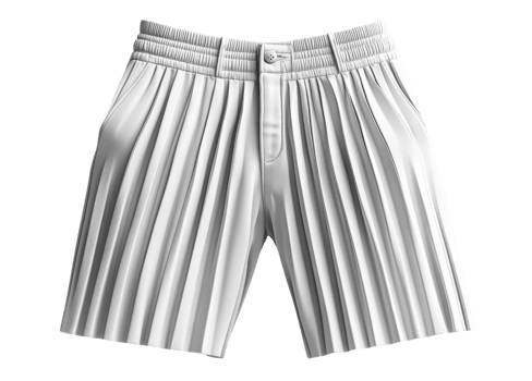 Pleated white shorts with button closure and elastic waistband, perfect for casual wear png