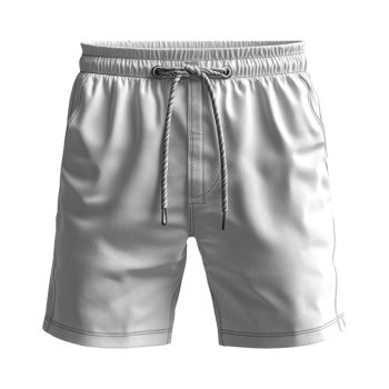 A White athletic shorts with elastic waistband and drawstring. png