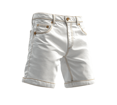 White denim shorts with rolled cuffs and golden stitching, perfect for summer style png