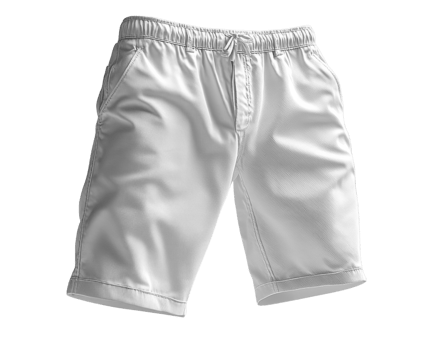 White athletic shorts with elastic waistband and pockets, perfect for sports or casual wear. png