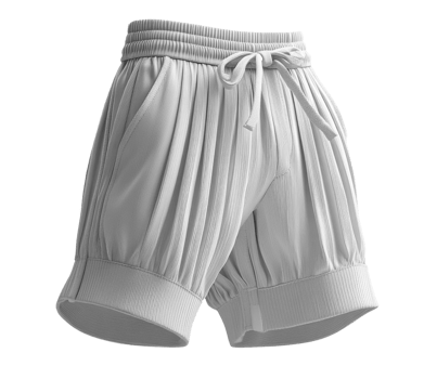 Stylish white pleated shorts with elastic waistband and pockets png