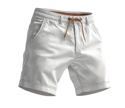 White shorts with drawstring, casual summer wear, lightweight fabric, stylish design, comfortable fit, versatile clothing png