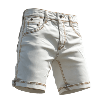 White denim shorts with contrast stitching, casual summer wear png