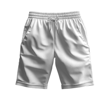 White athletic shorts with elastic waistband and pockets png