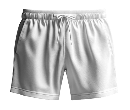 White shorts with elastic waistband and pockets, perfect for sports or casual wear. png