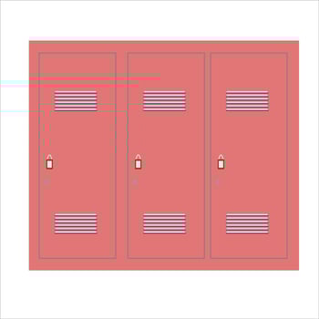 Row of pink school lockers with closed doors.cabinet illustration vector