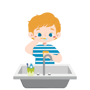 Cute kid brushing teeth png