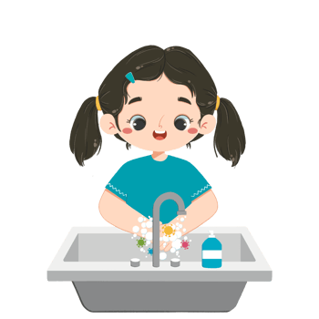 adorable girl washes hands png