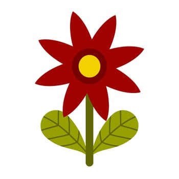 A charming red flower with pointed petals, a bright yellow center, and fresh green leaves. Perfect for stickers, clipart, and decorations to add a bold and cheerful floral touch to any design. vector