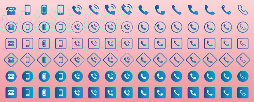Telephone icon set. Contact us, symbol, sign, logo . Phone icon set, , silhouette. Cell phone pictogram communication icon. Illustration of mobile, smartphone, land phone. vector
