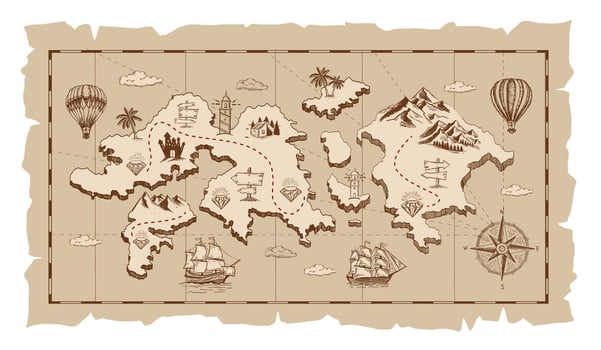 Old pirate treasure map. Hand-drawn illustrations vector