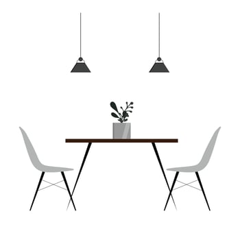 illustration of the dining room interior. Dining table and chairs for two people in a flat style. vector