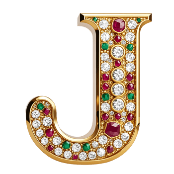 A gold letter j with emeralds and diamonds png