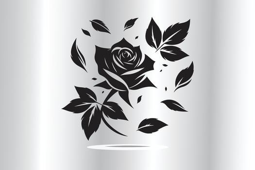 Black rose with leafs vector