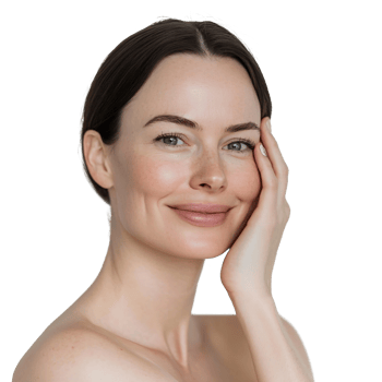 Stylish woman with a big grin, pressing her hand against her cheek png