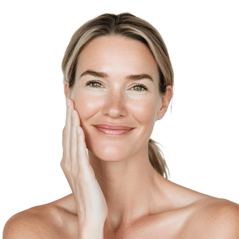 Stylish young woman showing joy, her hand resting on her cheek png