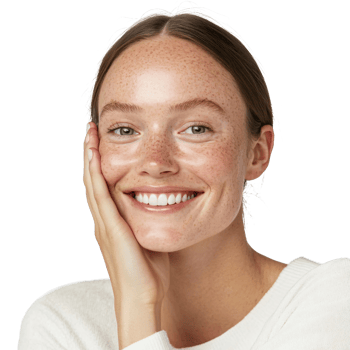 A cheerful woman covering her cheek with a playful expression png