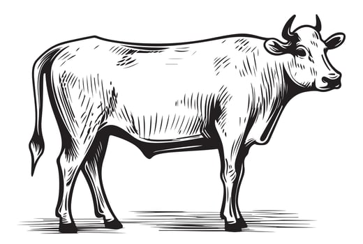 cow is standing sketch engraving illustration style Hand drawn vector