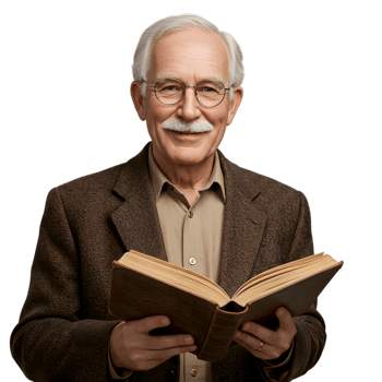 Smiling Senior Man Reading Antique Book Studio Shot Old Aged Male Happy Wisdom Person Elderly png