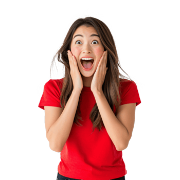 Joyfully shocked expression on a woman in red png