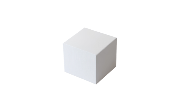 Minimalist white cube placed on a clean surface emphasizing simplicity and modern design aesthetics png