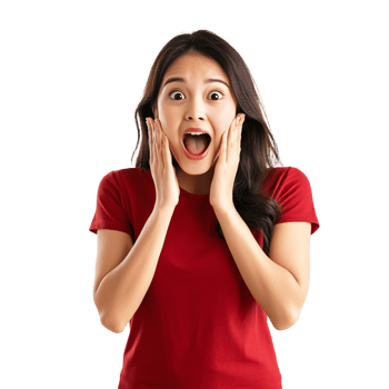 A lady in red expressing exaggerated surprise png