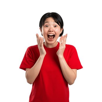 Young woman in red gasping at something unexpected png