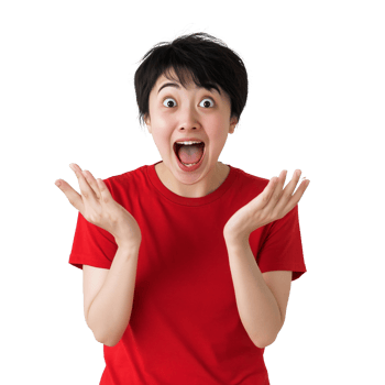 Woman in a red blouse laughing in surprise png