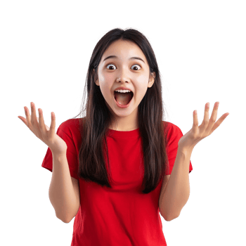 A red-shirted woman reacting to unexpected news png
