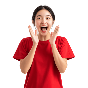 Shocked lady in red, eyes wide open png