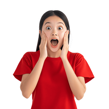 Woman in a red top reacting with extreme excitement png
