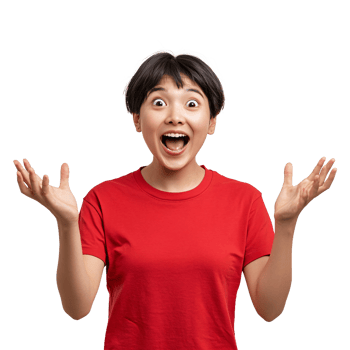 Woman wearing a red blouse, jaw dropped png
