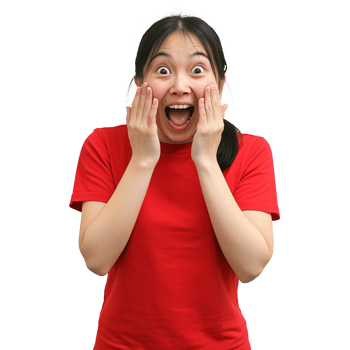 Woman in a red blouse reacting with joy png