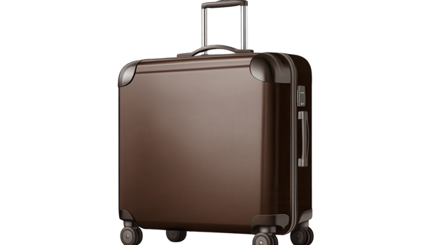 Stylish brown suitcase with wheels for convenient travel and easy handling png