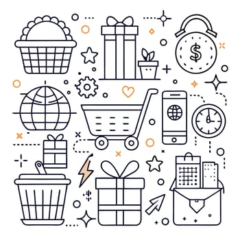 shopping icons set in a line style vector