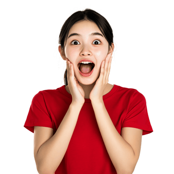 Surprised woman in red hands-on face png